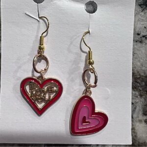Gold and Pink Heart Earrings